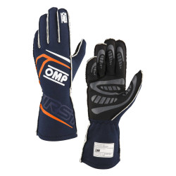 FIA race gloves OMP FIRST (external stitching), navy blue/orange