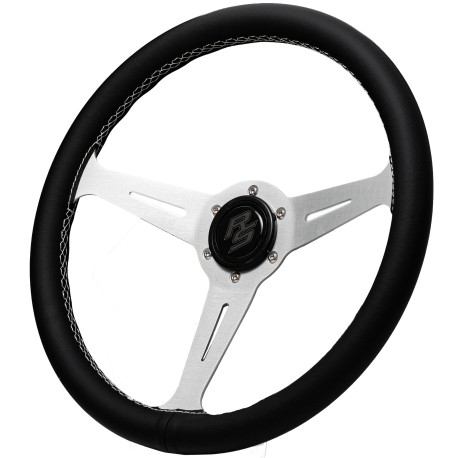 steering wheels 3 spoke steering wheel RACES Stile, 360mm, leatherette, flat, black/silver | races-shop.com