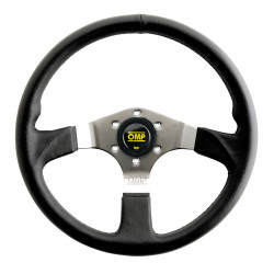 3 spoke steering wheel OMP Asso, 350mm, polyurethane, flat, black/silver