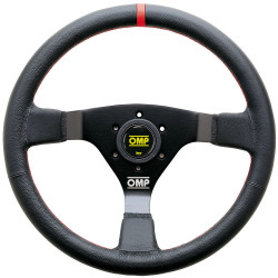 3 spoke steering wheel OMP WRC, 350mm, leather, 70mm offset, black/red