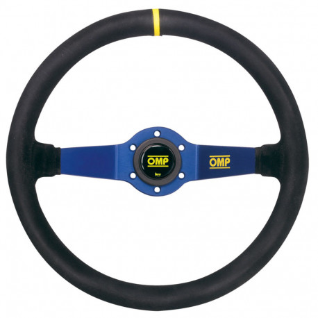 steering wheels 2 spoke steering wheel OMP Rally, 350mm, suede, 95mm offset, black/yellow/blue | races-shop.com