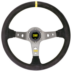 3 spoke steering wheel OMP Corsica, 350mm, suede, 95mm offset, black/yellow/silver