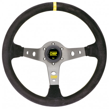 steering wheels 3 spoke steering wheel OMP Corsica, 350mm, suede, 95mm offset, black/yellow/silver | races-shop.com