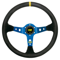 3 spoke steering wheel OMP Corsica, 350mm, suede, 95mm offset, black/yellow/blue