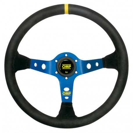 steering wheels 3 spoke steering wheel OMP Corsica, 350mm, suede, 95mm offset, black/yellow/blue | races-shop.com