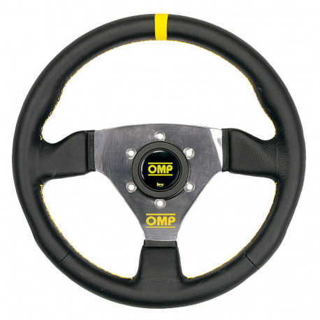 steering wheels 3 spoke steering wheel OMP TRECENTO, 300mm, leather, flat, black/yellow/silver | races-shop.com