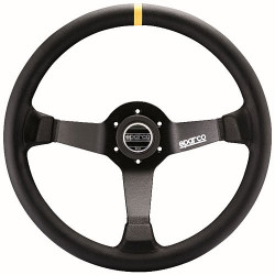 3 spoke steering wheel Sparco R345, 350mm, leather, 63mm offset, black/yellow