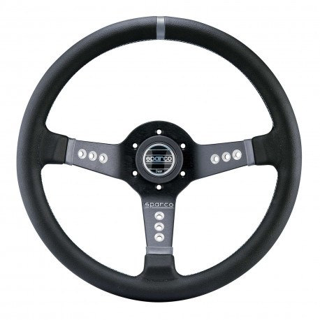steering wheels 3 spoke steering wheel Sparco L777, 350mm, leather, 63mm offset, black/silver | races-shop.com