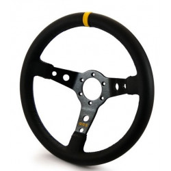 3 spoke steering wheel RRS SIMILI, 350mm, leatherette, 65mm offset, black/yellow