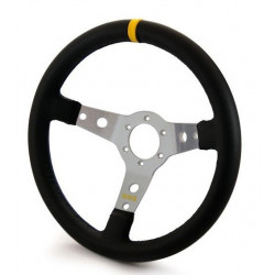 3 spoke steering wheel RRS SIMILI, 350mm, leatherette, 65mm offset, black/silver/yellow