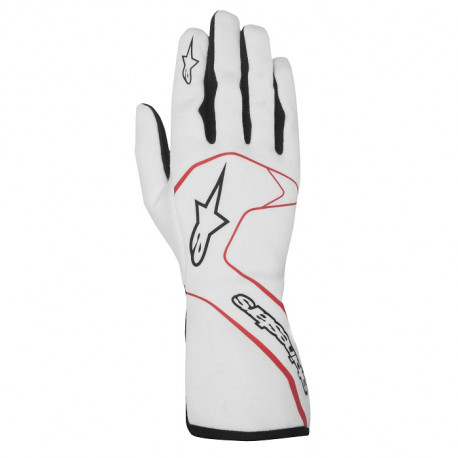 Gloves FIA race gloves Alpinestars Tech-1 Race (external stitching), white/red | races-shop.com