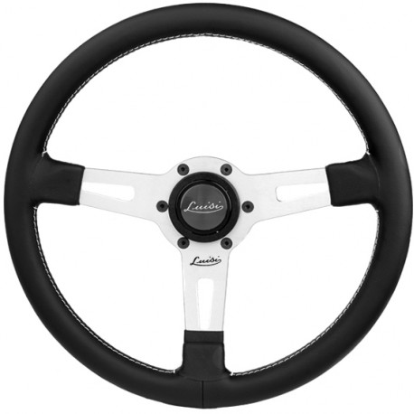 steering wheels 3 spoke steering wheel Luisi Sharav, 340mm, leather, flat, black/silver | races-shop.com