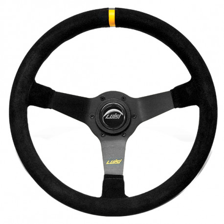steering wheels 3 spoke steering wheel Luisi Mirage Corsa, 350mm, suede, 75mm offset, black/yellow | races-shop.com