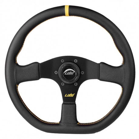 steering wheels 3 spoke steering wheel Luisi Stealth Corsa, 355mm, leather, 42mm offset, black/yellow | races-shop.com
