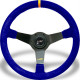 3 spoke steering wheel Luisi Mirage Corsa, 350mm, suede, 75mm offset, blue/yellow