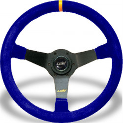 3 spoke steering wheel Luisi Mirage Corsa, 350mm, suede, 75mm offset, blue/yellow