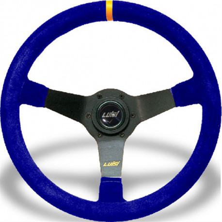 steering wheels 3 spoke steering wheel Luisi Mirage Corsa, 350mm, suede, 75mm offset, blue/yellow | races-shop.com