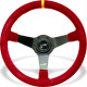 3 spoke steering wheel Luisi Mirage Corsa, 350mm, suede, 75mm offset, red/yellow