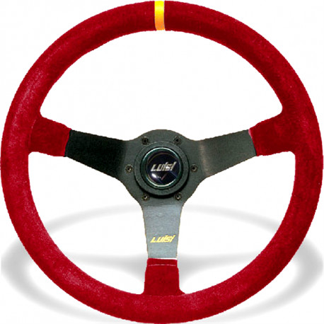 steering wheels 3 spoke steering wheel Luisi Mirage Corsa, 350mm, suede, 75mm offset, red/yellow | races-shop.com