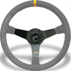 3 spoke steering wheel Luisi Mirage Corsa, 350mm, suede, 75mm offset, grey/orange