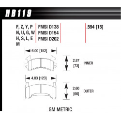 Front brake pads Hawk HB119S.594, Street performance, min-max 65°C-370°