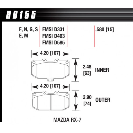 Brake pads HAWK performance Front brake pads Hawk HB155E.580, Race, min-max 37°C-300°C | races-shop.com
