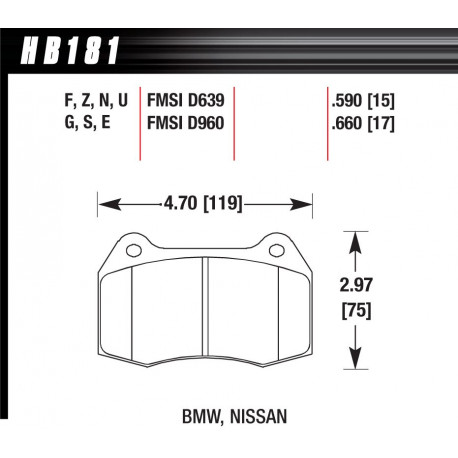 Brake pads HAWK performance Front brake pads Hawk HB181U.660, Race, min-max 90°C-465°C | races-shop.com