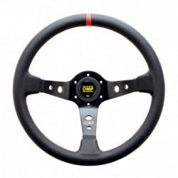 3 spoke steering wheel OMP Corsica, 350mm, leather, 95mm offset, black/red