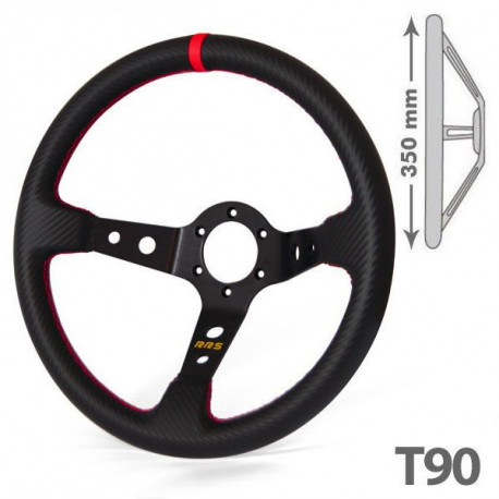 350MM 3 Black Tri-Spoke/Red Stripe Steering Wheel+Black 6-Hole Hub Adapter+Red Quick Release For Eclipse/Lancer 