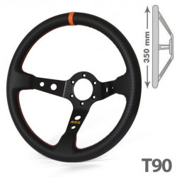 3 spoke steering wheel RRS Carbon 90, 350mm, carbon look, 32/28mm grip, 90mm offset, carbon/black/orange