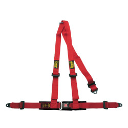 ECE 3 point sport safety belts OMP ROAD 3 with snap hook mounting, red