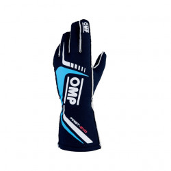 Race gloves OMP First EVO with FIA homologation (external stitching) blue / cyan / white
