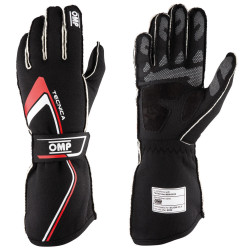 Race gloves OMP Tecnica with FIA homologation (external stitching) black / red