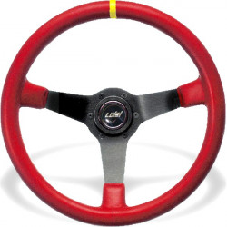 3 spoke steering wheel Luisi Mirage Corsa, 350mm, leather, 75mm offset, red/yellow