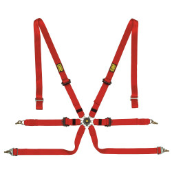 FIA 6 point safety belts OMP One2 pull up red