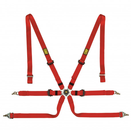 Seatbelts and accessories FIA 6 point safety belts OMP One2 pull up red | races-shop.com