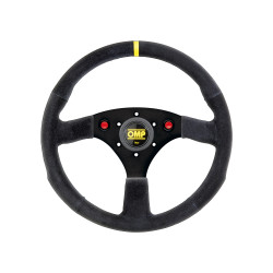 3 spoke steering wheel OMP ALU SP, 320mm, suede, flat, black/red/yellow