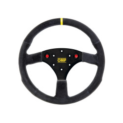 3 spoke steering wheel OMP 320 ALU, 320mm, suede, flat, black/red/yellow