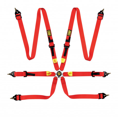Seatbelts and accessories FIA 6 point safety belts OMP First 2 red | races-shop.com