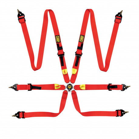 Seatbelts and accessories FIA 6 point sport safety belts OMP FIRST 2" (50mm), red | races-shop.com