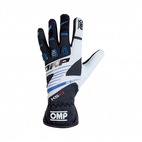 Gloves Karting gloves OMP KS-3 (internal stitching), black/white/blue | races-shop.com