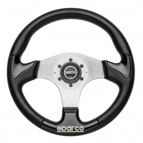 steering wheels 3 spoke steering wheel Sparco P222, 345mm, leather, 30mm offset, black/silver | races-shop.com
