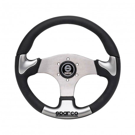steering wheels 3 spokes steering wheel Sparco P222, 345mm leather,silver | races-shop.com