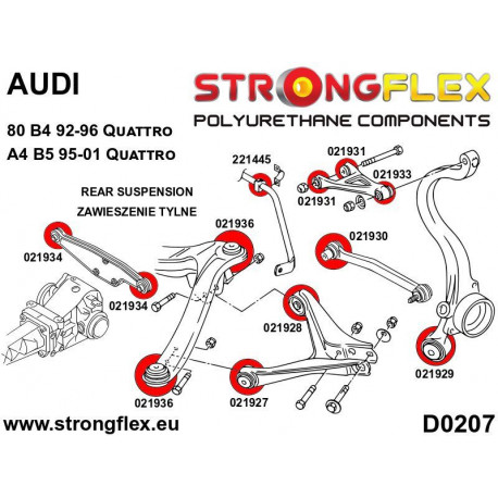 B4 (92-96) Quattro STRONGFLEX - 026217A: Rear suspension bush kit SPORT | races-shop.com