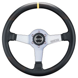 3 spoke steering wheel Sparco Monza L550, 350mm, leather, 63mm offset, black/silver/yellow