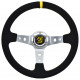 steering wheels 3 spoke steering wheel RACES Corsa, 350mm, suede, 90mm offset, black/silver/yellow | races-shop.com
