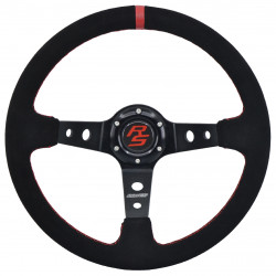 3 spoke steering wheel RACES Corsa Rosso, 350mm, suede, 90mm offset, black/red