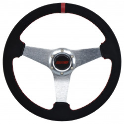 3 spoke steering wheel RACES Gara, 350mm, suede, flat, black/silver/red