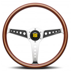 3 spoke steering wheel MOMO CALIFORNIA, 360mm, wood, 34mm offset, brown/silver