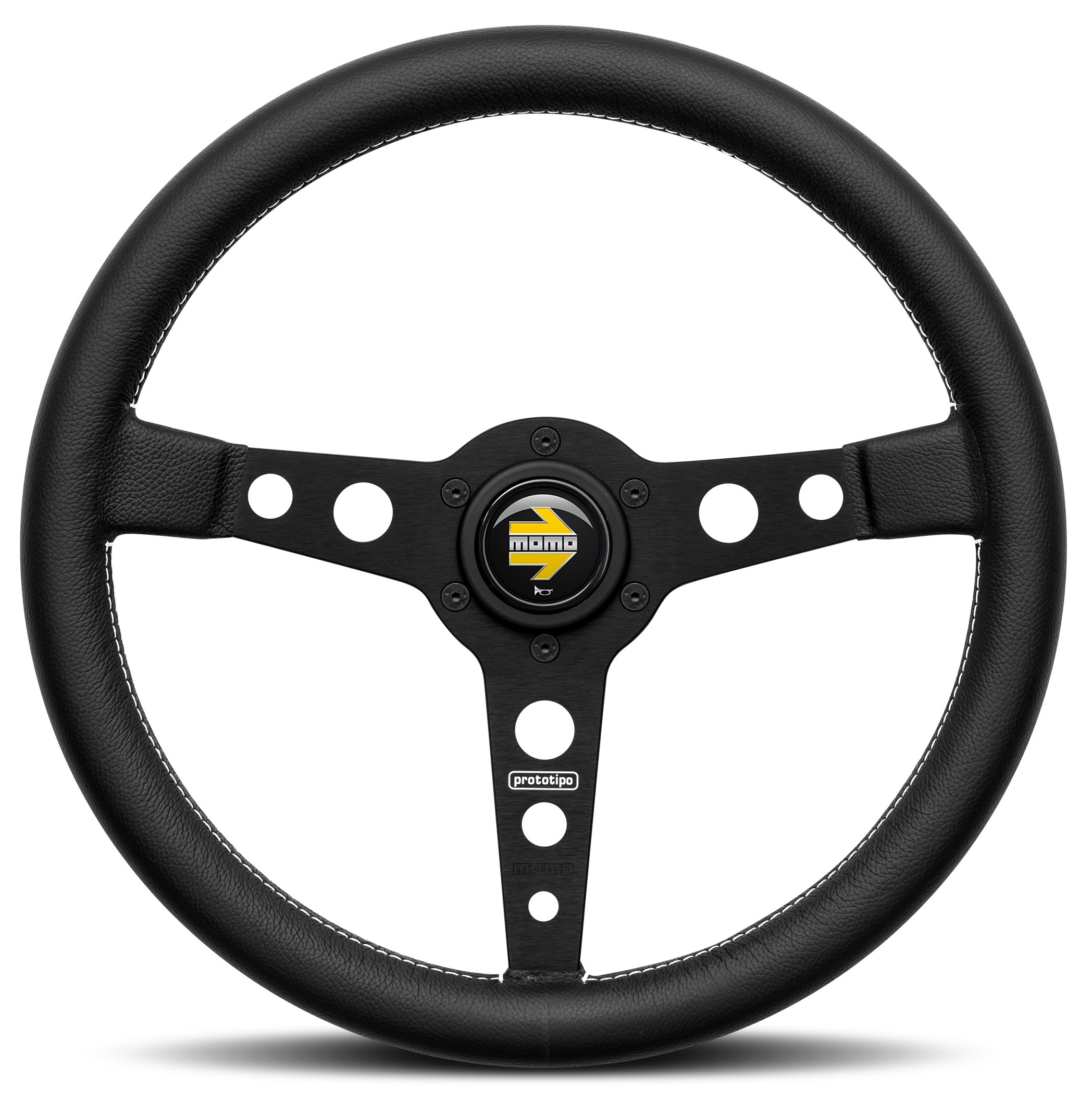 3 Spokes Steering Wheel Black Momo Prototipo 350mm Leather Races Shop Com